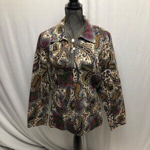 TABI Simply Classic Jacket Womens Size Large Long-Sleeve Paisley Collared Zip Up